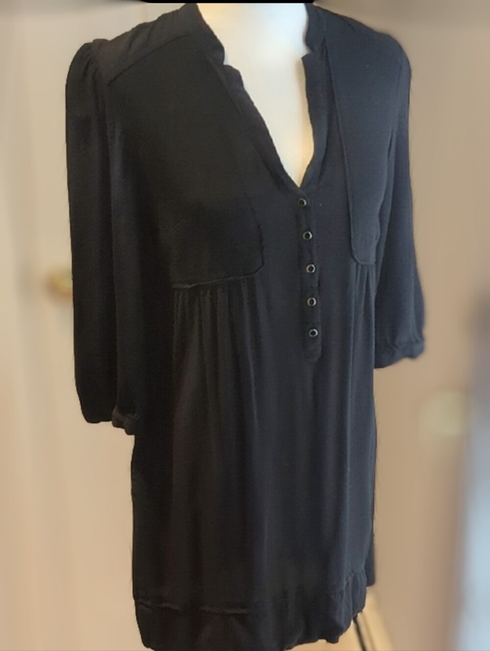 Maeve Black Silk Trimmed Button-Front Tunic